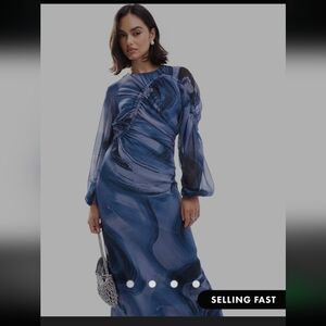 ASOS DESIGN ruched channel detail maxi dress in blue marble prin